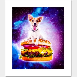 Outer Space Galaxy Dog Riding Burger Posters and Art